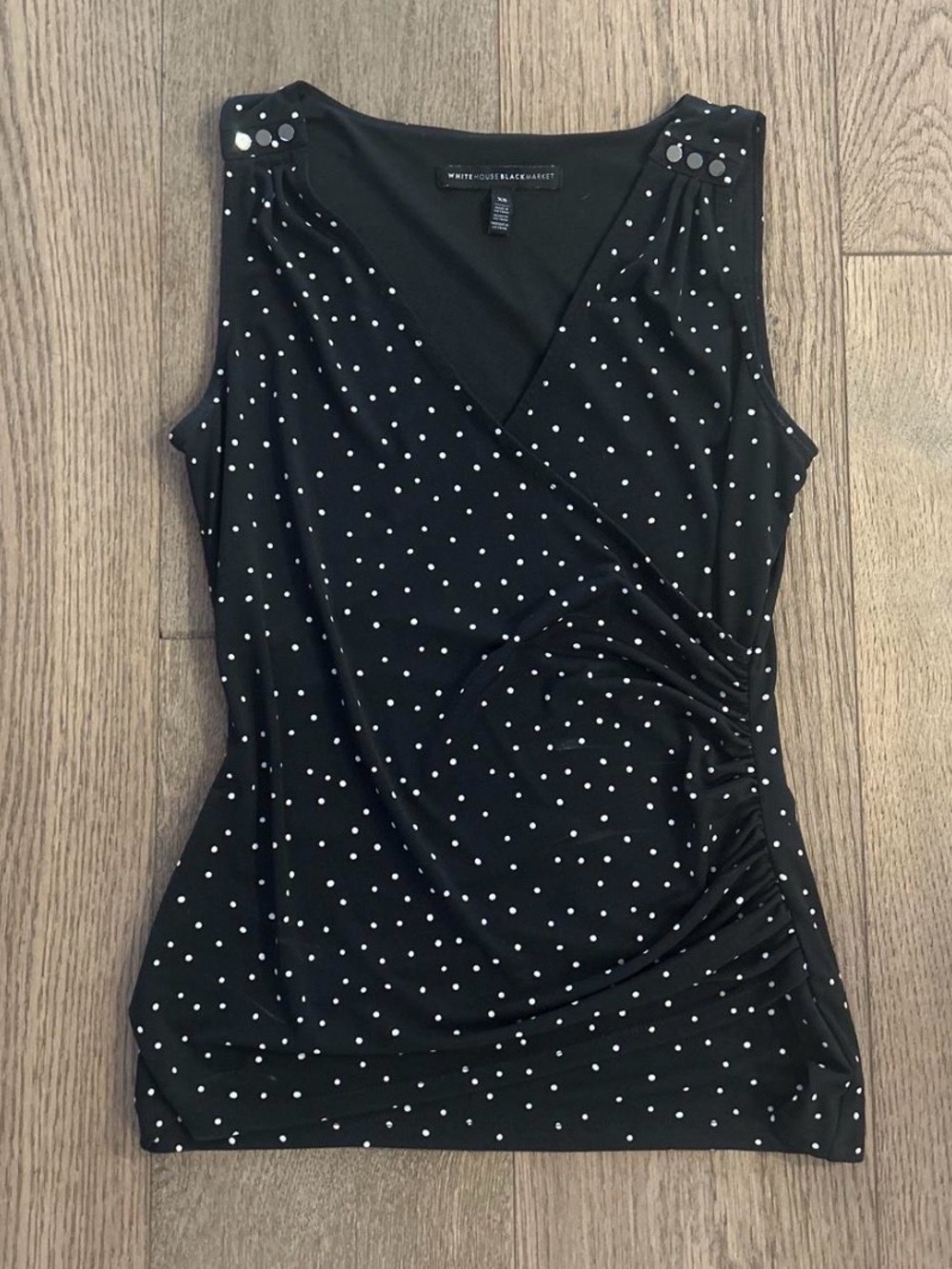 White House Black Market Black Sleeveless Polka Dot Faux-Wrap Tank